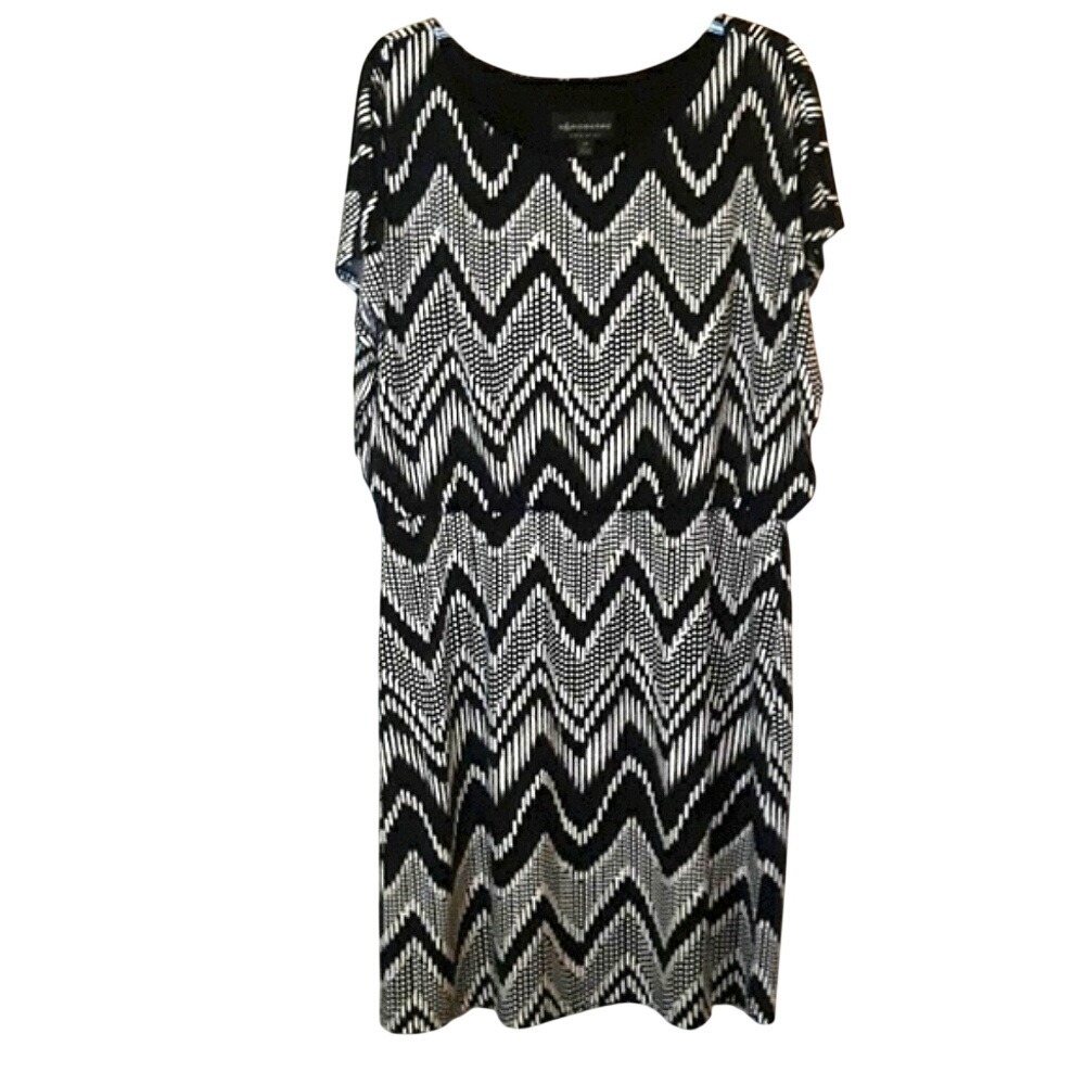 Connected Apparel Chevron Blouson Sheath Dress Womens 14 Dolman Sleeve